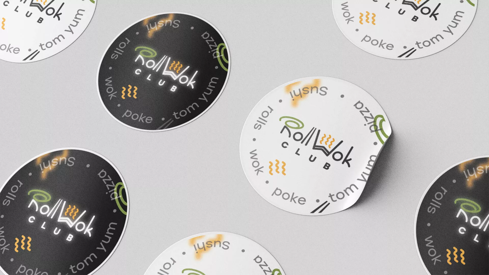 Разработка наклеек для суши-бара «Roll Wok Club» в Анадыре
